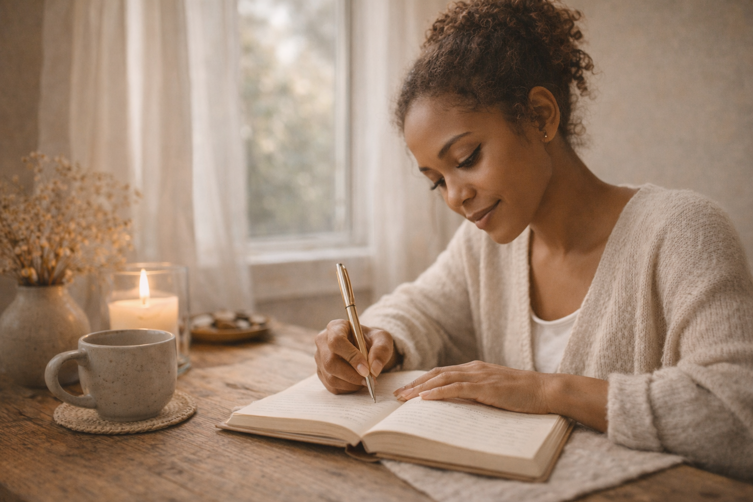 Woman journaling in natural light