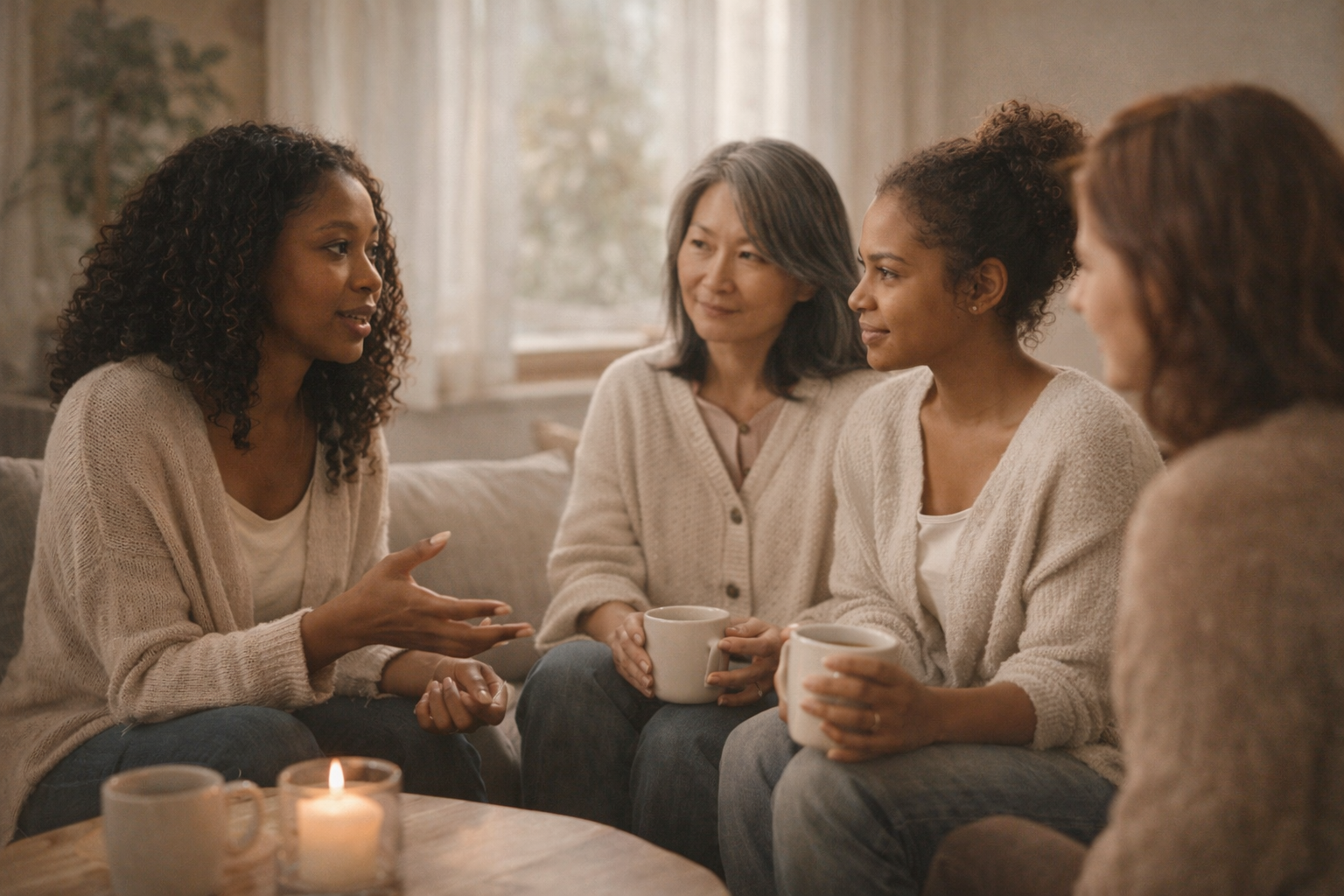Women in thoughtful conversation